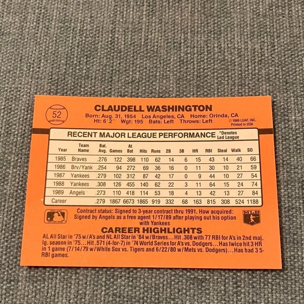1990 Donruss Anaheim Angels Baseball Card Trading Card